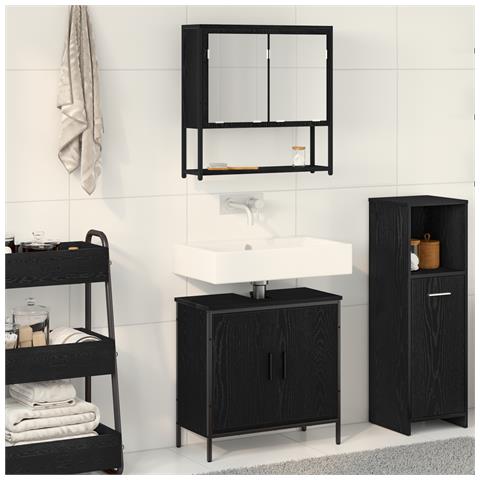 Set di Mobili per Bagno 2 Pezzi in Legno Ingegnerizzato Nero Rovere - Foto 2