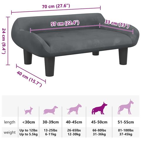 Lettino per Cani Grigio Scuro 70x40x24 cm in Velluto - Foto 7