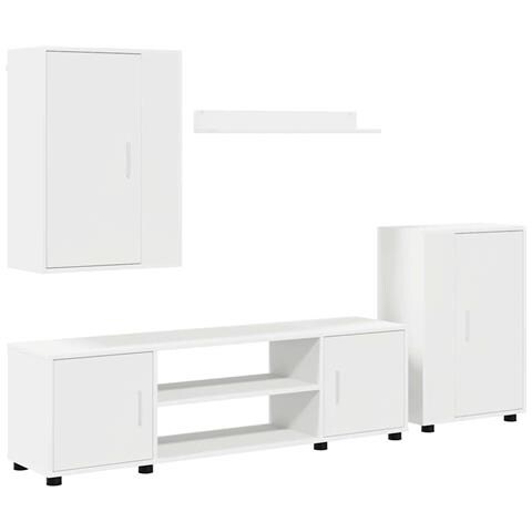 Set di mobile TV da 4 pezzi 4 pcs Bianco Legno multistrato - Foto 1