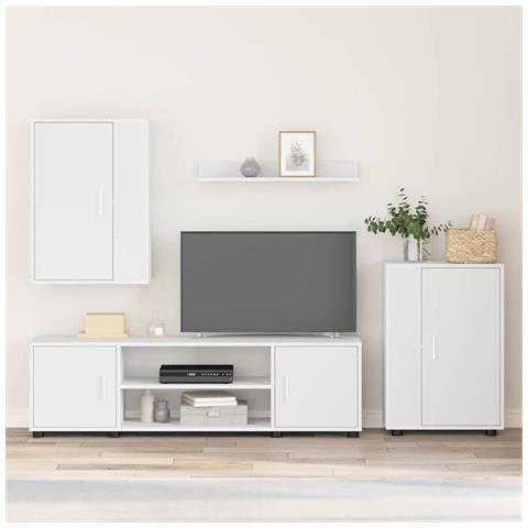 Set di mobile TV da 4 pezzi 4 pcs Bianco Legno multistrato - Foto 2