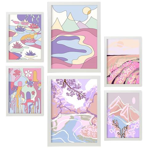 Set Di 6 Stampe Natura Indisturbata In Paesaggi Astratti, Dipinti Decorativi Estetici Per Il Tuo Soggiorno, Camera Da Letto, Casa A3 & A4 Cornice Bianca - Foto 1