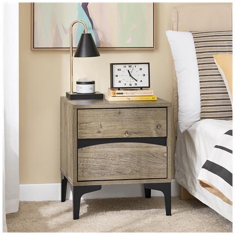 Comodino Moderno 2 Cassetti Con Fronte Curvo In Legno Naturale E Gambe In Metallo - Foto 2