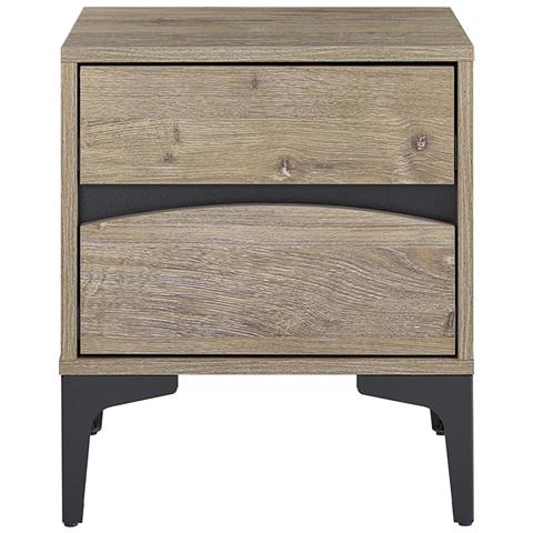 Comodino Moderno 2 Cassetti Con Fronte Curvo In Legno Naturale E Gambe In Metallo - Foto 1