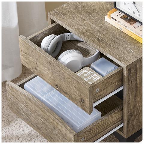 Comodino Moderno 2 Cassetti Con Fronte Curvo In Legno Naturale E Gambe In Metallo - Foto 7