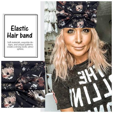 Set Di 2 Fasce Per Capelli Con Stampa Floreale E Nodo - Fasce Larghe Per Yoga E Sport, Stile Bohémien Vintage - Foto 2