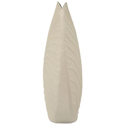 Vaso Dune Round In Metallo Crema Con Decoro A Foglia - Foto 2