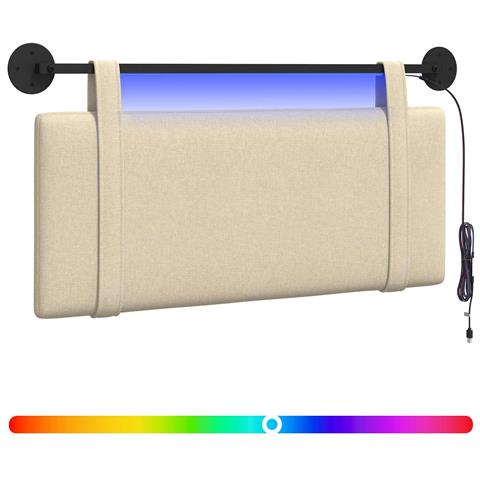 Testiera sospesa Con luce LED Crema Tessuto - Foto 1