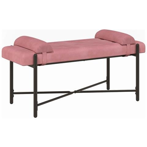 Panchina con bottoni e cuscini Rosa 110 x 40 x 46 cm Velluto - Foto 1