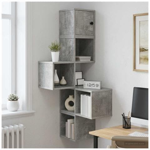 Mensola Angolare da Parete Grigio Cemento 48 x 48 x 120 cm - Foto 2