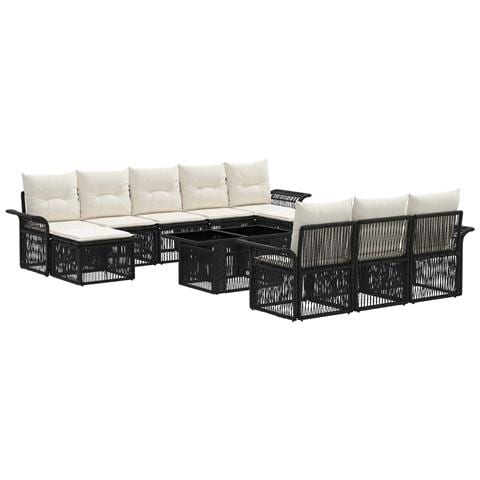 Set Divano da Giardino 11 pz Nero e Bianco Crema polyrattan - Foto 1
