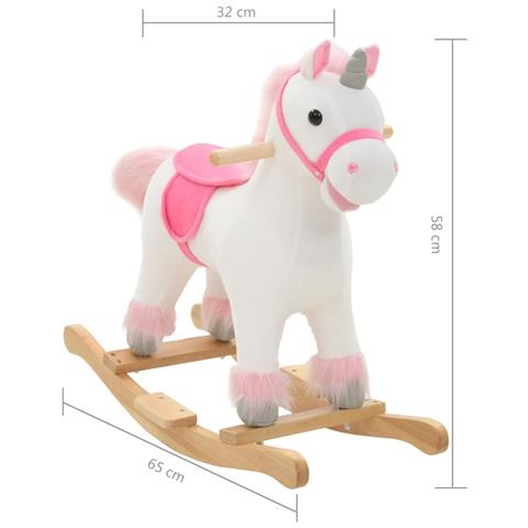 Unicorno a Dondolo in Peluche 65x32x58 cm Bianco e Rosa - Foto 2