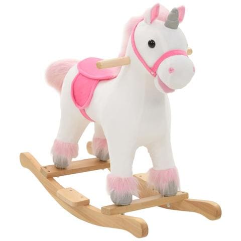 Unicorno a Dondolo in Peluche 65x32x58 cm Bianco e Rosa - Foto 1