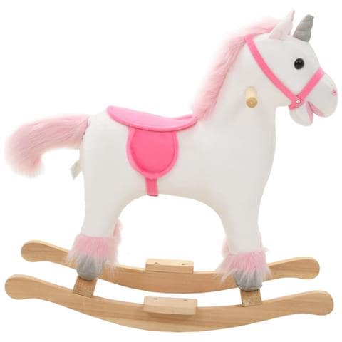 Unicorno a Dondolo in Peluche 65x32x58 cm Bianco e Rosa - Foto 5