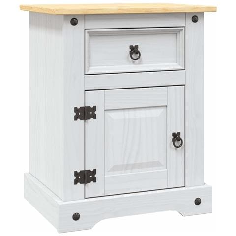 Comodino in Legno di Pino Messicano Corona Bianco 53x39x67 cm - Foto 1
