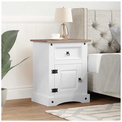 Comodino in Legno di Pino Messicano Corona Bianco 53x39x67 cm - Foto 10