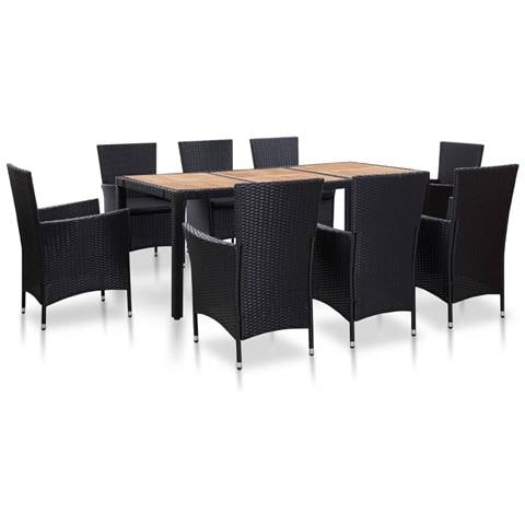 Set Da Pranzo Da Giardino 9 Pz Con Cuscini In Polyrattan Nero - Foto 1