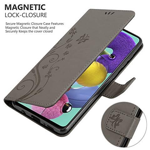 Custodia Compatibile Con Samsung Galaxy A51 In Grigio Fiore - Coperchio Protettivo In Design Floreale Con Chiusura Magnetica, Funzione Stand E Slot Per Carte - Foto 2