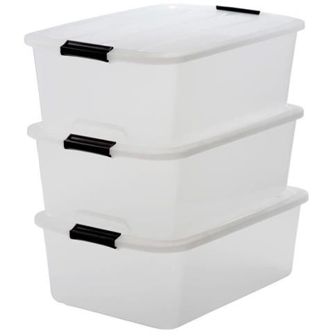 Set Di 3 Scatole Top Box Tb-30 - Plastica - 30 L - 57,5 X 39 X 20,5 Cm - Trasparente E Nero - Foto 1