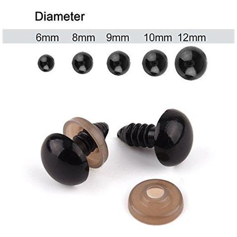 150 Pz 6-12mm Occhi Di Sicurezza Di Plastica Con Rondelle Per Doll Making (nero) - Foto 2