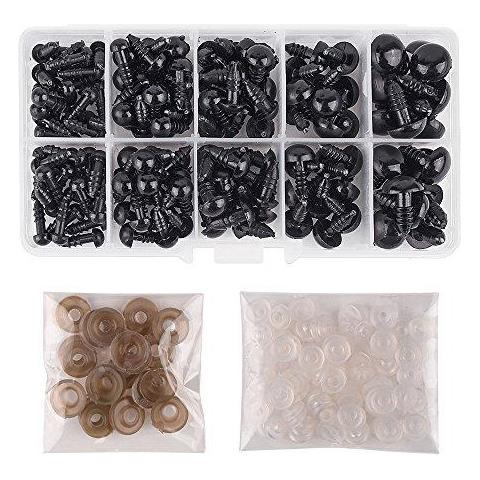 150 Pz 6-12mm Occhi Di Sicurezza Di Plastica Con Rondelle Per Doll Making (nero) - Foto 1