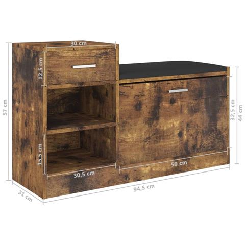 Panca Porta Scarpe Rovere Fumo 94,5x31x57cm Legno Multistrato - Foto 6