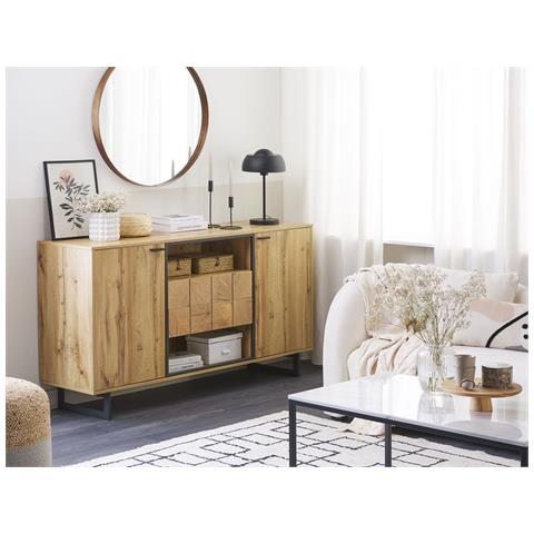 Credenza A 2 Ante Legno Chiaro E Nero Boiso - Foto 1