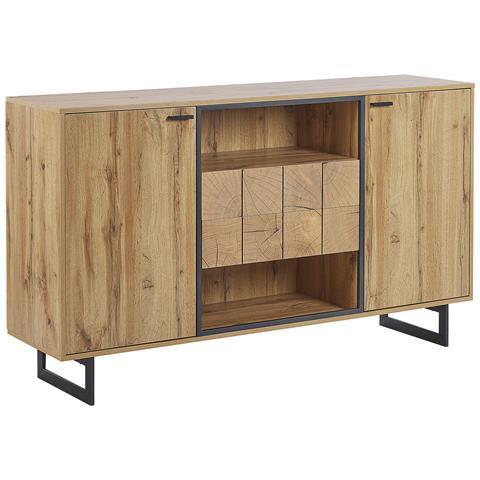 Credenza A 2 Ante Legno Chiaro E Nero Boiso - Foto 2