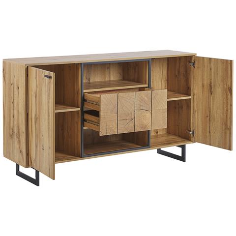 Credenza A 2 Ante Legno Chiaro E Nero Boiso - Foto 7