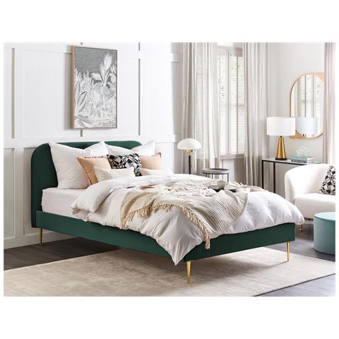 Letto Velluto Flayat 160 X 200 Cm Verde Smeraldo - Foto 1