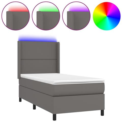 Giroletto Molle con Materasso e LED Grigio 100x200cm Similpelle - Foto 1