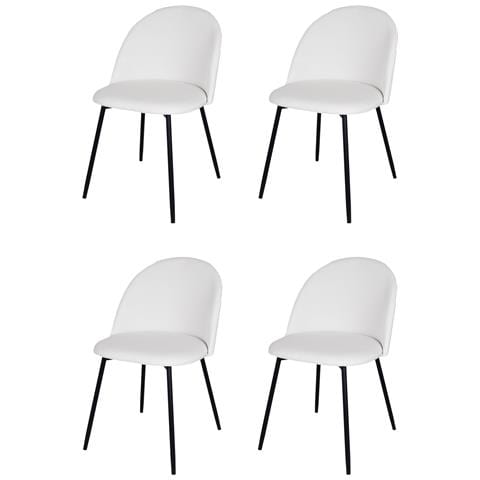 Set 4 Sedie Sala Da Pranzo Luna Gambe In Acciaio Nero Opaco, Tessuto Bianco - Foto 1