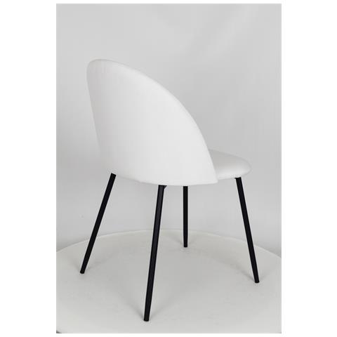 Set 4 Sedie Sala Da Pranzo Luna Gambe In Acciaio Nero Opaco, Tessuto Bianco - Foto 6