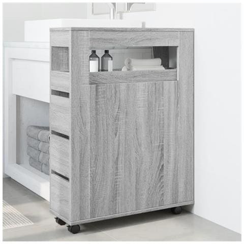 Mobile Da Bagno Stretto Con Ruote Grigio Sonoma In Truciolato - Foto 3