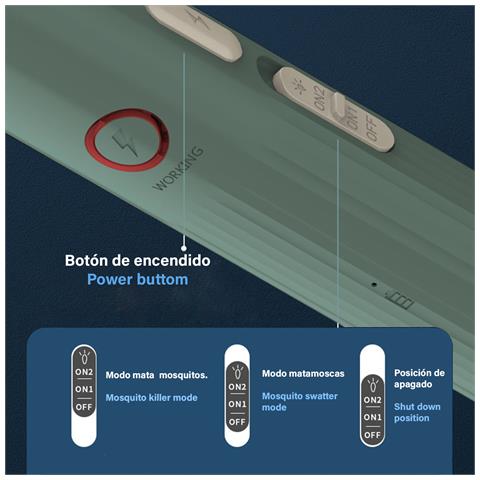 Racchetta Elettrica Wp-07 Uccide Zanzare, Mosche E Falene. Batteria Al Litio. Luce Ultravioletta 360°. - Foto 2