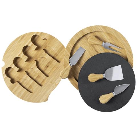 Set Di Formaggi Pomel Di 5 Pezzi. Tavola In Ardesia E Bambù. - Foto 1