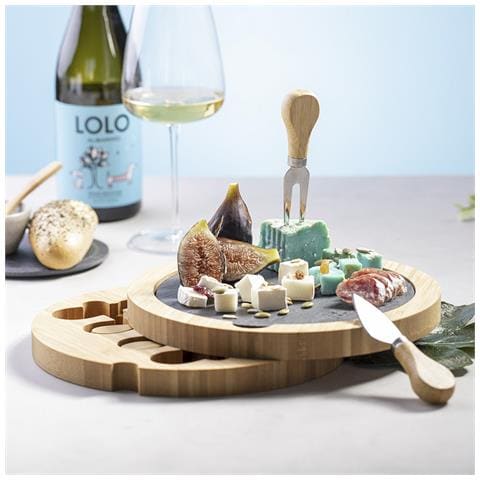 Set Di Formaggi Pomel Di 5 Pezzi. Tavola In Ardesia E Bambù. - Foto 2