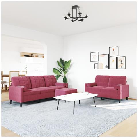 Set Di Divani 3 Pz Con Cuscini E Rinforzi Rosso Vino In Velluto - Foto 3