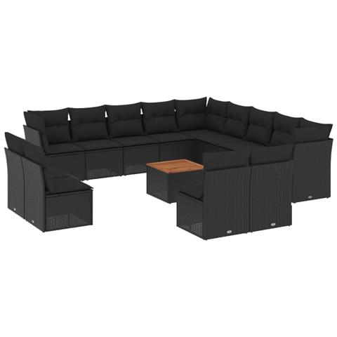 Lusso Casadino -  Set Divani Da Giardino 14pz Con Cuscini In Polyrattan Nero - Foto 1