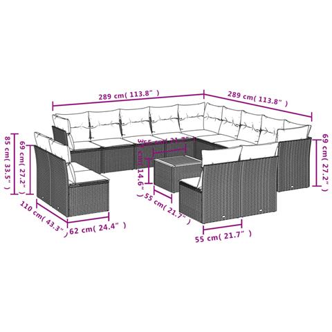 Lusso Casadino -  Set Divani Da Giardino 14pz Con Cuscini In Polyrattan Nero - Foto 2