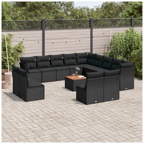 Lusso Casadino -  Set Divani Da Giardino 14pz Con Cuscini In Polyrattan Nero - Foto 3