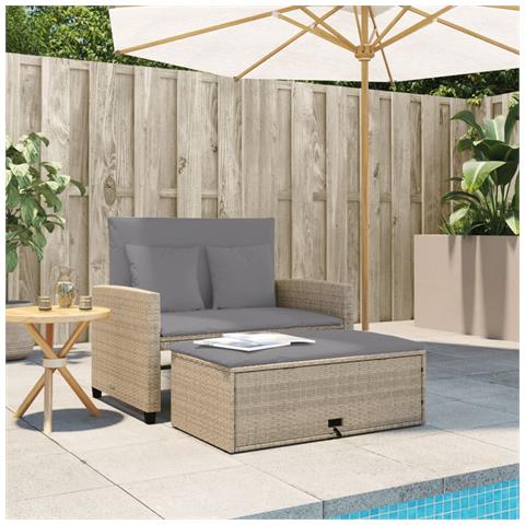 Divano Da Giardino Con Cuscini A 2 Posti Beige In Polyrattan - Foto 2