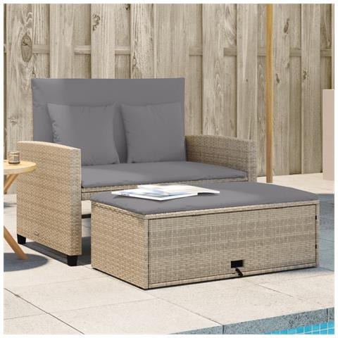 Divano Da Giardino Con Cuscini A 2 Posti Beige In Polyrattan - Foto 8