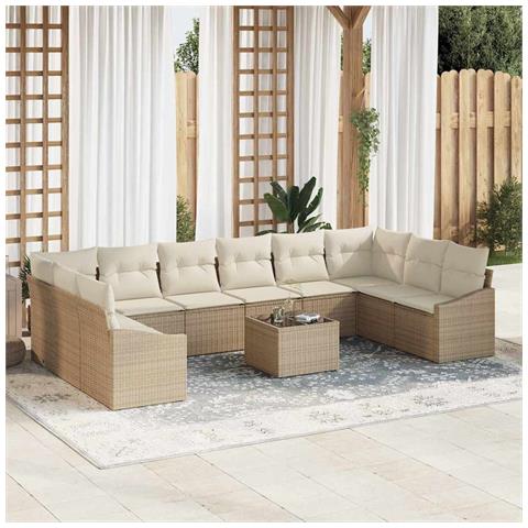 Set Divano da Giardino 11 Pezzi con Cuscini Rattan Marrone PE - Foto 2