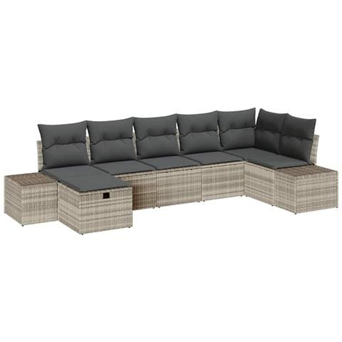 Set Divano da Giardino da 7 Pezzi con Cuscini Rattan Grigio Chiaro - Foto 1
