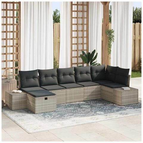 Set Divano da Giardino da 7 Pezzi con Cuscini Rattan Grigio Chiaro - Foto 2