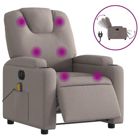 Poltrona Massaggiante Reclinabile Elettrica Tortora in Tessuto - Foto 1