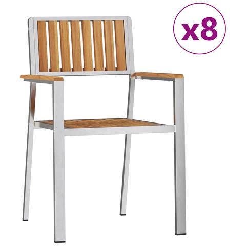 Sedi da Giardino Impilabili  8 pcs 54.5x56x87 cm Legno Massello di Teak, Sedi da Giardino Impilabili  4 pcs Legno Massello di Teak e Metallo - Foto 1