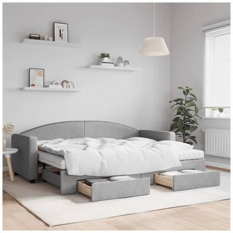 Divano Letto Estraibile Cassetti Grigio Chiaro 80x200cm Tessuto - Foto 2