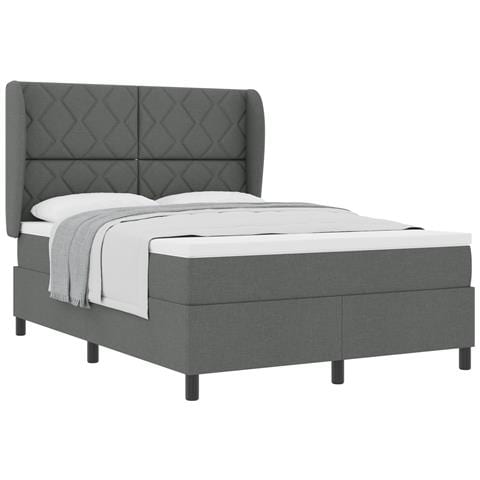 Letto a Rete con Materasso - Grigio Scuro, 140x190 cm, Tessuto - Foto 1