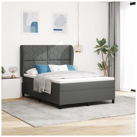 Letto a Rete con Materasso - Grigio Scuro, 140x190 cm, Tessuto - Foto 2
